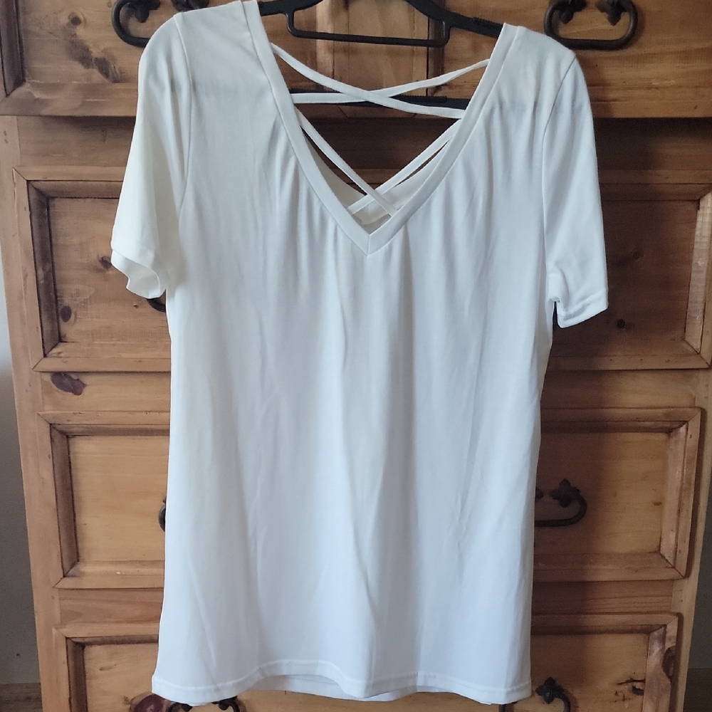 Women's White V-Neck Top